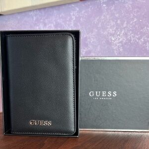 GUESS Black Pebble Leather Passport Cover